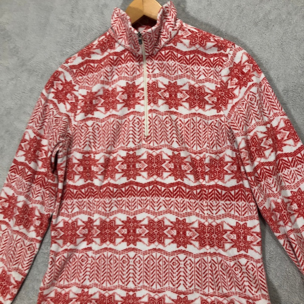 Lands' End‎ Fleece Pullover Snowflake Quarter Zip Cozy Comfy Red White S